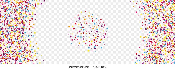 Rainbow Polka Background Transparent Vector. Circle Geometric Illustration. Multicolored Top. Colorful Dot Abstract. Confetti Wallpaper Template.