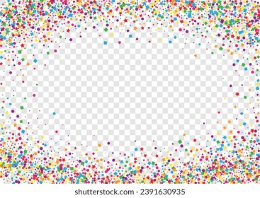 Rainbow Polka Background Transparent Vector. Element Party Template. Bright Carnaval. Colorful Dot Falling. Confetti Transparent Frame.