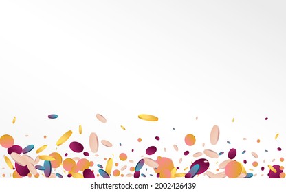 Rainbow Polka Carnaval Grey Background. Hologram Fun Round Wallpaper. Flying Illustration. Colored Carnival Design.