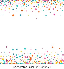 Rainbow Polka Celebrate Vector White Background. Independence Dot Postcard. Flying Confetti Illustration. Color Round Effect Background.