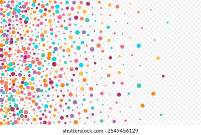 Rainbow Polka Decoration Vector Transparent Background. Top Confetti Postcard. Carnaval Circle Banner. Multicolored Rain Christmas Wallpaper.