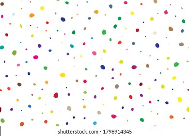 Rainbow Polka Dot. Abstract Vector Art. Small Pattern Baby Design. Seamless Graphic Blob. Pink Flying Explosion Frame. Purple Random Spot Polkadot. Halftone Eps Dot Pattern. Color Polka Dot Background