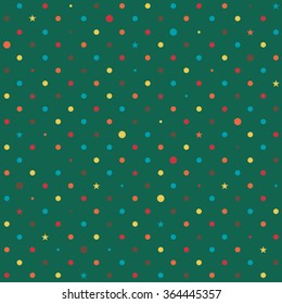 Rainbow Polka dot Green Background Vector Illustration.