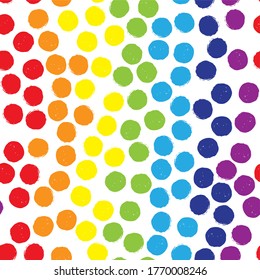 Rainbow polka dot seamless pattern on white background. Vector design for textile, backgrounds, clothes, wrapping paper, web sites and wallpaper. Fashion illustration seamless pattern.