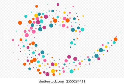 Rainbow Polka FallingFestive Vector Transparent Background. Carnaval Round Pattern. Independence Rain Postcard. Bright Dust Abstract Wallpaper.