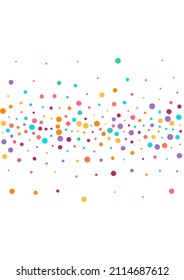 Rainbow Polka Fun Vector White Background. Christmas Confetti Pattern. Top Round Background. Multicolored Dot FallingFestive Card.