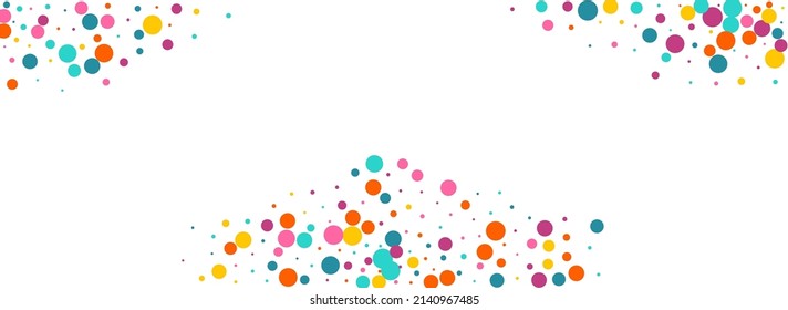 Rainbow Polka Independence Vector Panoramic White Background. Festival Round Backdrop. Celebrate Dot Wallpaper. Color Dust Christmas Banner.