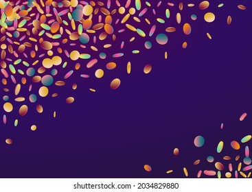 Rainbow Polka Invitation Purple Background. Colored Happy Shine Postcard. Celebrate Illustration. Magic Carnival Wallpaper.