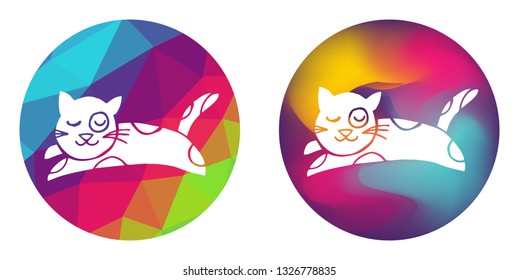 Rainbow Polygon and Abstract Color Circle of Cat Animal. Vector Illustration for Graphic Design, Card, Shirt, Poster, and More.