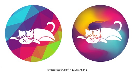 Rainbow Polygon and Abstract Color Circle of Cat Animal. Vector Illustration for Graphic Design, Card, Shirt, Poster, and More.