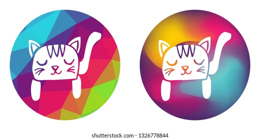 Rainbow Polygon and Abstract Color Circle of Cat Animal. Vector Illustration for Graphic Design, Card, Shirt, Poster, and More.