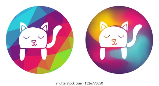 Rainbow Polygon and Abstract Color Circle of Cat Animal. Vector Illustration for Graphic Design, Card, Shirt, Poster, and More.