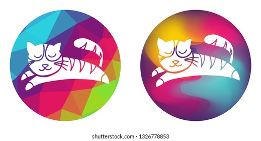 Rainbow Polygon and Abstract Color Circle of Cat Animal. Vector Illustration for Graphic Design, Card, Shirt, Poster, and More.