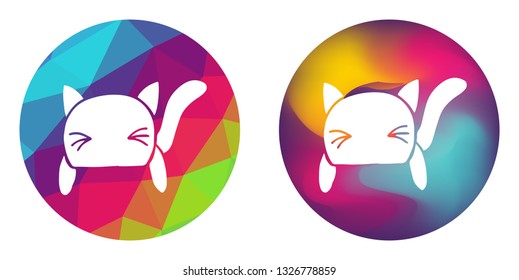 Rainbow Polygon and Abstract Color Circle of Cat Animal. Vector Illustration for Graphic Design, Card, Shirt, Poster, and More.