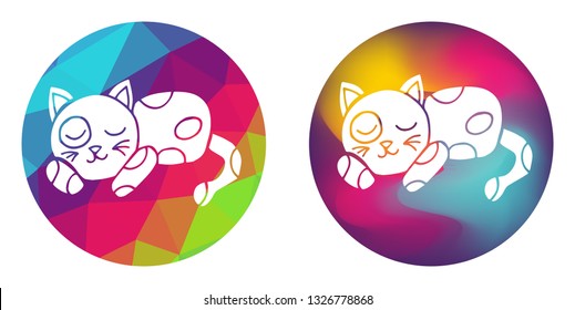 Rainbow Polygon and Abstract Color Circle of Cat Animal. Vector Illustration for Graphic Design, Card, Shirt, Poster, and More.