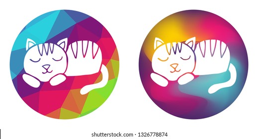 Rainbow Polygon and Abstract Color Circle of Cat Animal. Vector Illustration for Graphic Design, Card, Shirt, Poster, and More.