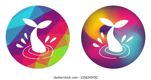 Rainbow Polygon and Abstract Color Circle of Whale Tail. Vector Illustration for Graphic Design, Card, Shirt, Poster, and More. 