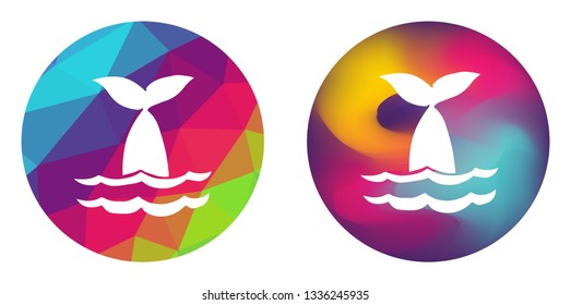 Rainbow Polygon and Abstract Color Circle of Whale Tail. Vector Illustration for Graphic Design, Card, Shirt, Poster, and More. 