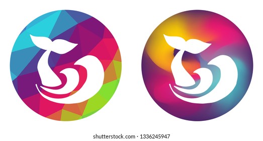 Rainbow Polygon and Abstract Color Circle of Whale Tail. Vector Illustration for Graphic Design, Card, Shirt, Poster, and More. 