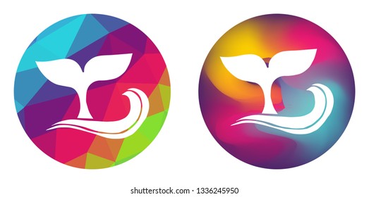 Rainbow Polygon and Abstract Color Circle of Whale Tail. Vector Illustration for Graphic Design, Card, Shirt, Poster, and More. 