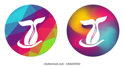 Rainbow Polygon and Abstract Color Circle of Whale Tail. Vector Illustration for Graphic Design, Card, Shirt, Poster, and More. 