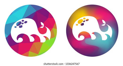 Rainbow Polygon and Abstract Color Circle of Whale Animal. Vector Illustration for Graphic Design, Card, Shirt, Poster, and More. 