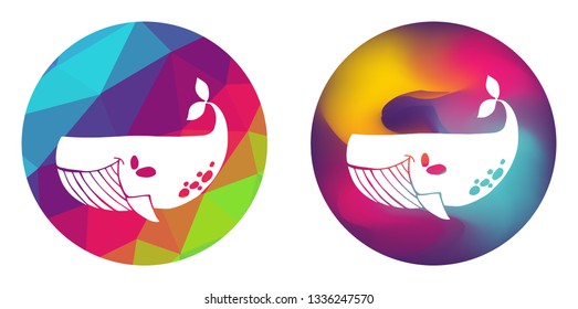 Rainbow Polygon and Abstract Color Circle of Whale Animal. Vector Illustration for Graphic Design, Card, Shirt, Poster, and More. 