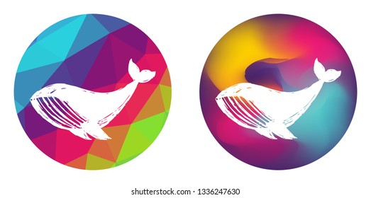 Rainbow Polygon and Abstract Color Circle of Whale Animal. Vector Illustration for Graphic Design, Card, Shirt, Poster, and More. 
