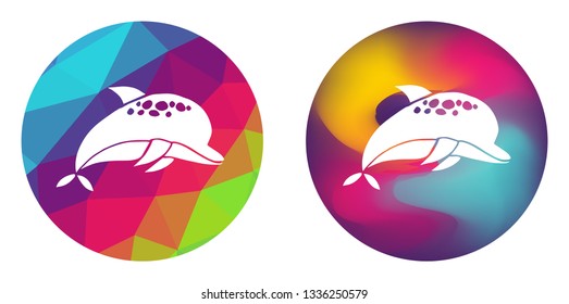 Rainbow Polygon and Abstract Color Circle of Dolphin Animal. Vector Illustration for Graphic Design, Card, Shirt, Poster, and More. 