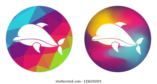Rainbow Polygon and Abstract Color Circle of Dolphin Animal. Vector Illustration for Graphic Design, Card, Shirt, Poster, and More. 