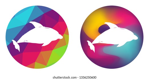 Rainbow Polygon and Abstract Color Circle of Dolphin Animal. Vector Illustration for Graphic Design, Card, Shirt, Poster, and More. 