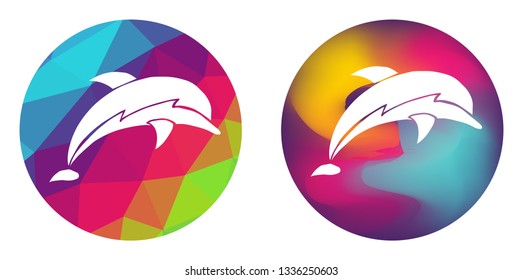 Rainbow Polygon and Abstract Color Circle of Dolphin Animal. Vector Illustration for Graphic Design, Card, Shirt, Poster, and More. 