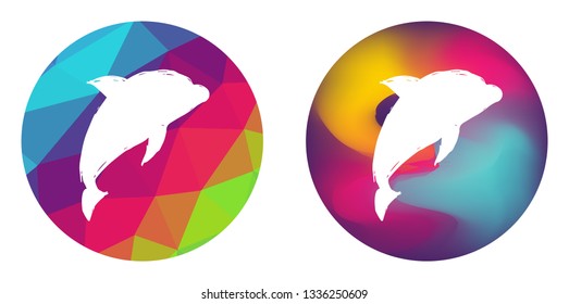Rainbow Polygon and Abstract Color Circle of Dolphin Animal. Vector Illustration for Graphic Design, Card, Shirt, Poster, and More. 