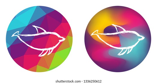 Rainbow Polygon and Abstract Color Circle of Dolphin Animal. Vector Illustration for Graphic Design, Card, Shirt, Poster, and More. 