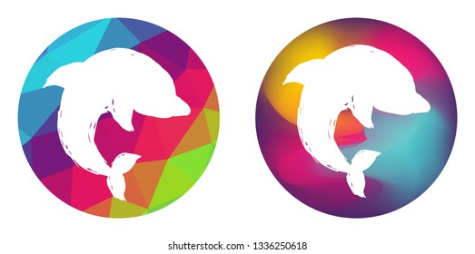 Rainbow Polygon and Abstract Color Circle of Dolphin Animal. Vector Illustration for Graphic Design, Card, Shirt, Poster, and More. 