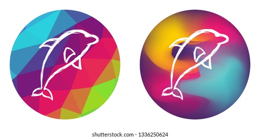 Rainbow Polygon and Abstract Color Circle of Dolphin Animal. Vector Illustration for Graphic Design, Card, Shirt, Poster, and More. 
