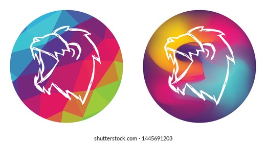 Rainbow Polygon and Abstract Color Circle of Animal Lion King Icon. Vector Illustration for Graphic Design, Concept, Template, Card, Shirt, Poster, and More.