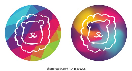Rainbow Polygon and Abstract Color Circle of Animal Lion King Icon. Vector Illustration for Graphic Design, Concept, Template, Card, Shirt, Poster, and More.