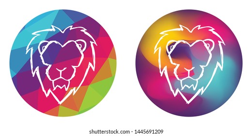 Rainbow Polygon and Abstract Color Circle of Animal Lion King Icon. Vector Illustration for Graphic Design, Concept, Template, Card, Shirt, Poster, and More.