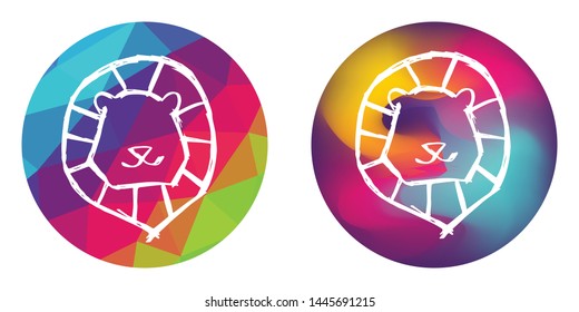 Rainbow Polygon and Abstract Color Circle of Animal Lion King Icon. Vector Illustration for Graphic Design, Concept, Template, Card, Shirt, Poster, and More.