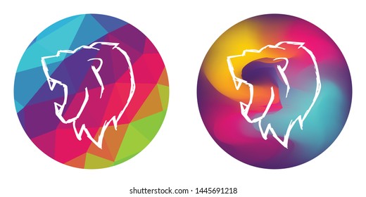 Rainbow Polygon and Abstract Color Circle of Animal Lion King Icon. Vector Illustration for Graphic Design, Concept, Template, Card, Shirt, Poster, and More.