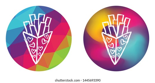 Rainbow Polygon and Abstract Color Circle of Tasty Fast food French Fries. Vector Illustration for Graphic Design, Concept, Template, Card, Shirt, Poster, and More.