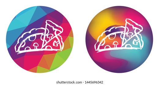 Rainbow Polygon and Abstract Color Circle of Italian Fast Food Pizza for Restaurant and Cafe. Vector Illustration for Graphic Design, Concept, Template, Card, Shirt, Poster, and More.