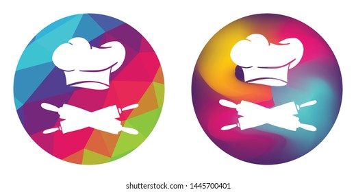 Rainbow Polygon and Abstract Color Circle of Chef Hat and Rolling Pin For Cooking. Vector Illustration for Graphic Design, Concept, Template, Card, Shirt, Poster, and More.