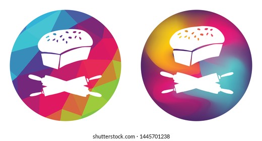 Rainbow Polygon and Abstract Color Circle of Baking Bread Food with Rolling Pin for Restaurant and Cafe. Vector Illustration for Graphic Design, Concept, Template, Card, Shirt, Poster, and More.