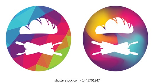Rainbow Polygon and Abstract Color Circle of Baking Bread Food with Rolling Pin for Restaurant and Cafe. Vector Illustration for Graphic Design, Concept, Template, Card, Shirt, Poster, and More.