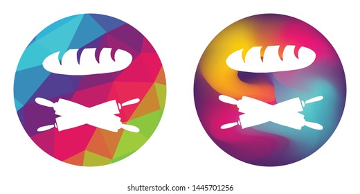 Rainbow Polygon and Abstract Color Circle of Baking Bread Food with Rolling Pin for Restaurant and Cafe. Vector Illustration for Graphic Design, Concept, Template, Card, Shirt, Poster, and More.