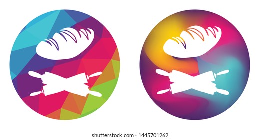 Rainbow Polygon and Abstract Color Circle of Baking Bread Food with Rolling Pin for Restaurant and Cafe. Vector Illustration for Graphic Design, Concept, Template, Card, Shirt, Poster, and More.