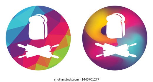 Rainbow Polygon and Abstract Color Circle of Baking Bread Food with Rolling Pin for Restaurant and Cafe. Vector Illustration for Graphic Design, Concept, Template, Card, Shirt, Poster, and More.