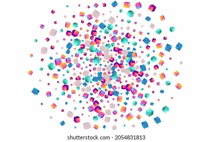 Rainbow Polygon Vector White Background. Bright Abstract Rhombus Wallpaper. Geometric Confetti Brochure. Gradient Element Shiny Image.
